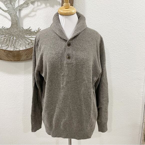 J Crew Shawl Collar Lambswool Sweater Pullover Taupe Brown Large